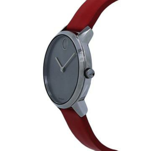 Movado Quartz Watch - Bold Grey Dial Red Leather - Picture 2 of 6